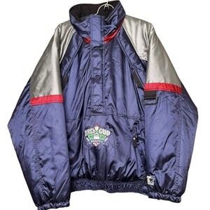 Vintage 1998 Starter Jacket Mens Large Grey Cup Hood Quarter Zip Pullover Chunky